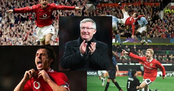 David Beckham ăn mừng bàn thắng trong màu áo Manchester United, thể hiện niềm vui và đam mê cháy bỏng