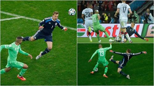 Manuel Neuer thể hiện phong cách thủ môn quét độc đáo, lao ra khỏi vòng cấm để cản phá bóng như một hậu vệ.
