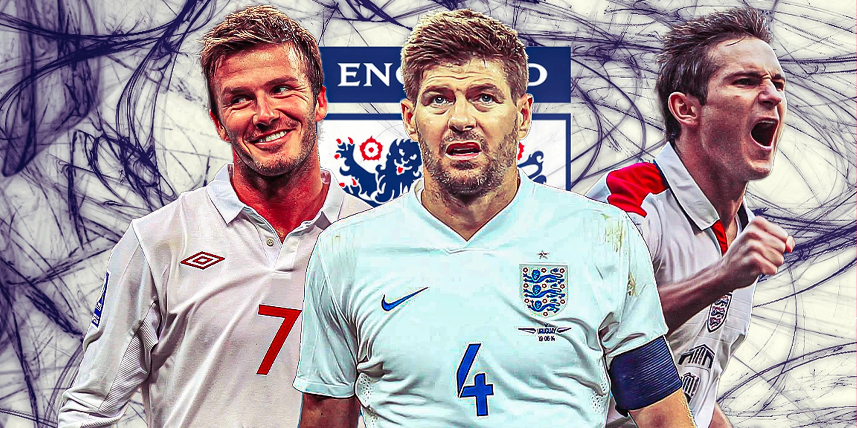 Steven Gerrard và David Beckham trong màu áo đội tuyển Anh