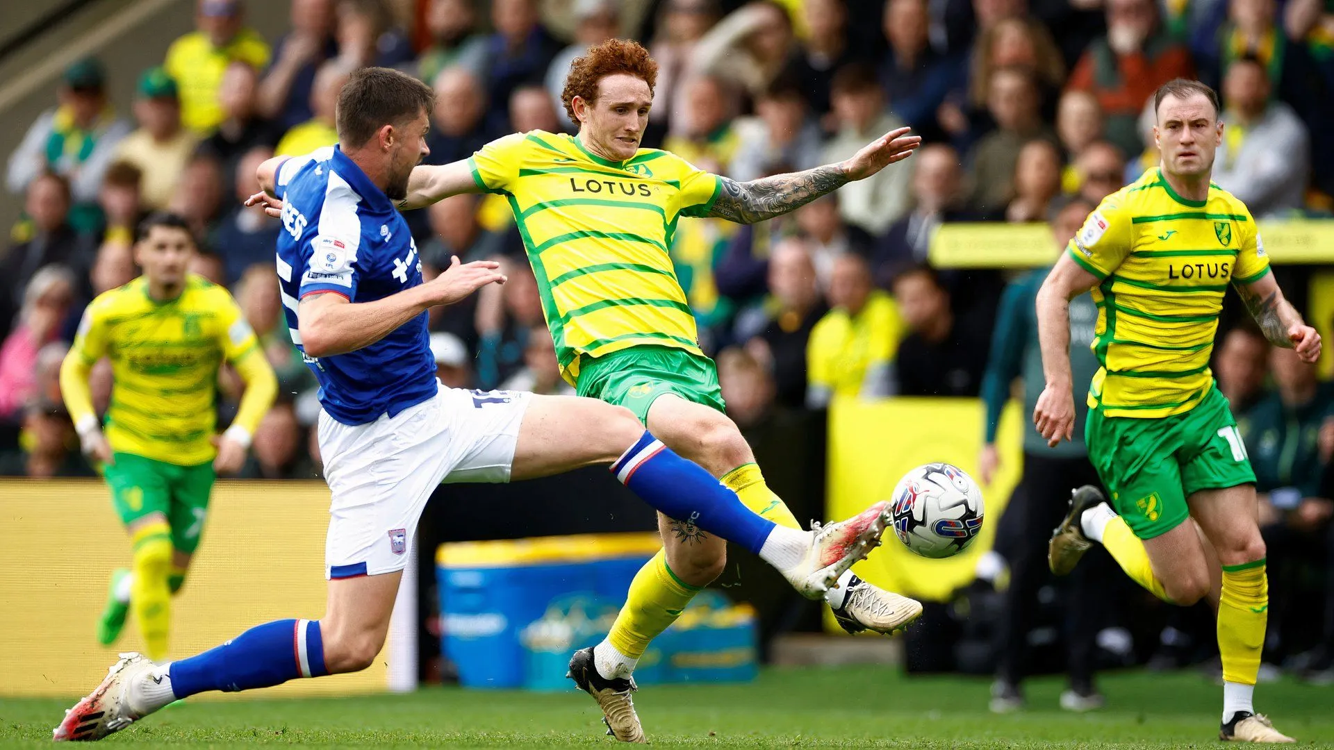 Tiền đạo Josh Sargent của Norwich City trong trận đấu tại Championship, thể hiện phong độ cao trong mùa giải