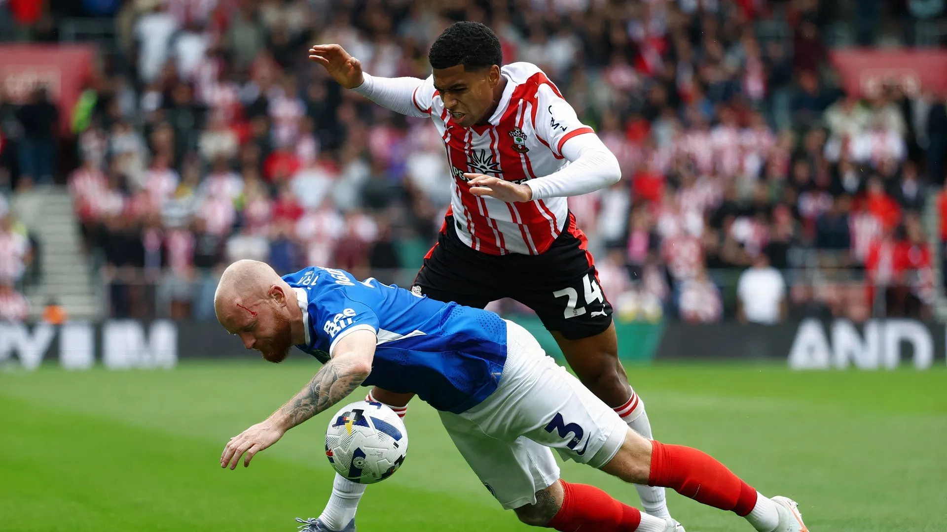 Cầu thủ Southampton tranh chấp bóng trong một trận đấu Championship